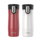Contigo® West Loop 3.0 Stainless Steel Travel Mug with AUTOSEAL® Lid, 16oz, 2-Pack-Goji Berry Pearl & Salt Frosted Pearl