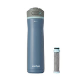 Contigo® Wells Chill Stainless Steel Filter Water Bottle with AUTOSPOUT® Straw Lid and Replacement Filter, 24 Oz.-Dark Ice & Purity