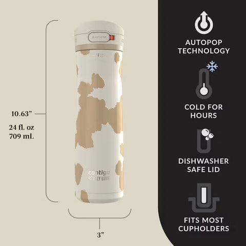 Contigo® x Ally Love Jackson Chill 2.0 Stainless Steel Water Bottle with AUTOPOP®  Lid, 24oz-Oatmilk