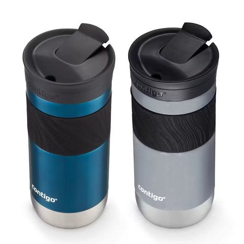 Contigo® Byron 2.0 Stainless Steel Travel Mug with SNAPSEAL™ Lid and Grip, 16oz, 2-Pack-Blueberry & Gold Morel