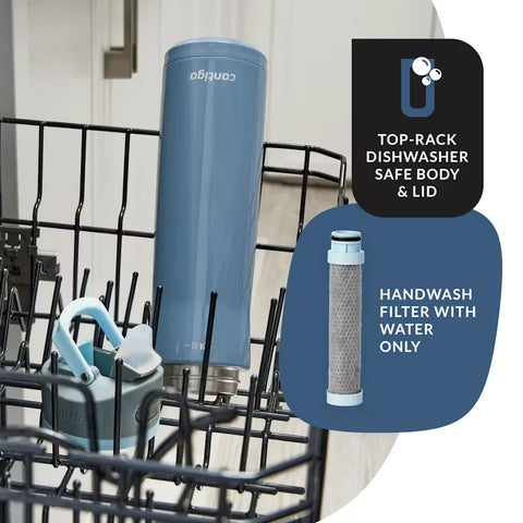 Contigo® Wells Chill Stainless Steel Filter Water Bottle with AUTOSPOUT® Straw Lid and Replacement Filter, 24 Oz.-Dark Ice & Purity