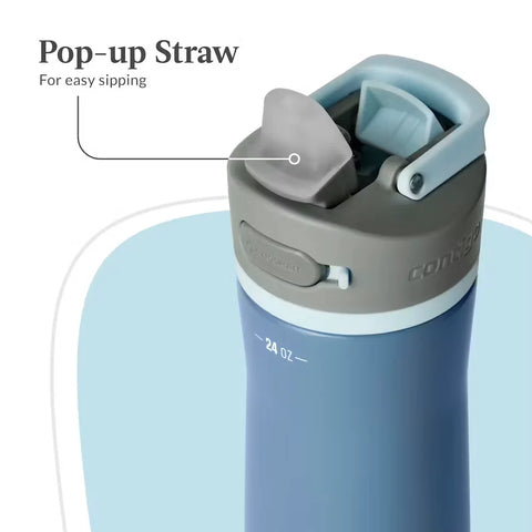 Contigo® Wells Chill Stainless Steel Filter Water Bottle with AUTOSPOUT® Straw Lid and Replacement Filter, 24 Oz.-Dark Ice & Purity
