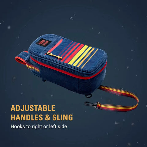 Stranger Things 6-Can Convertible Soft-Sided Cross-Body Sling Cooler-Navy Stripe