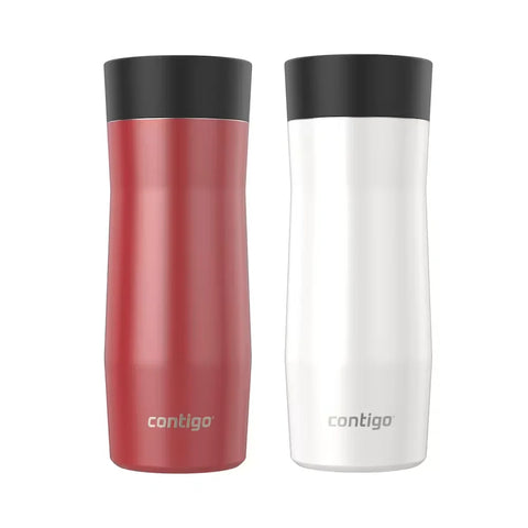 Contigo® West Loop 3.0 Stainless Steel Travel Mug with AUTOSEAL® Lid, 16oz, 2-Pack-Goji Berry Pearl & Salt Frosted Pearl