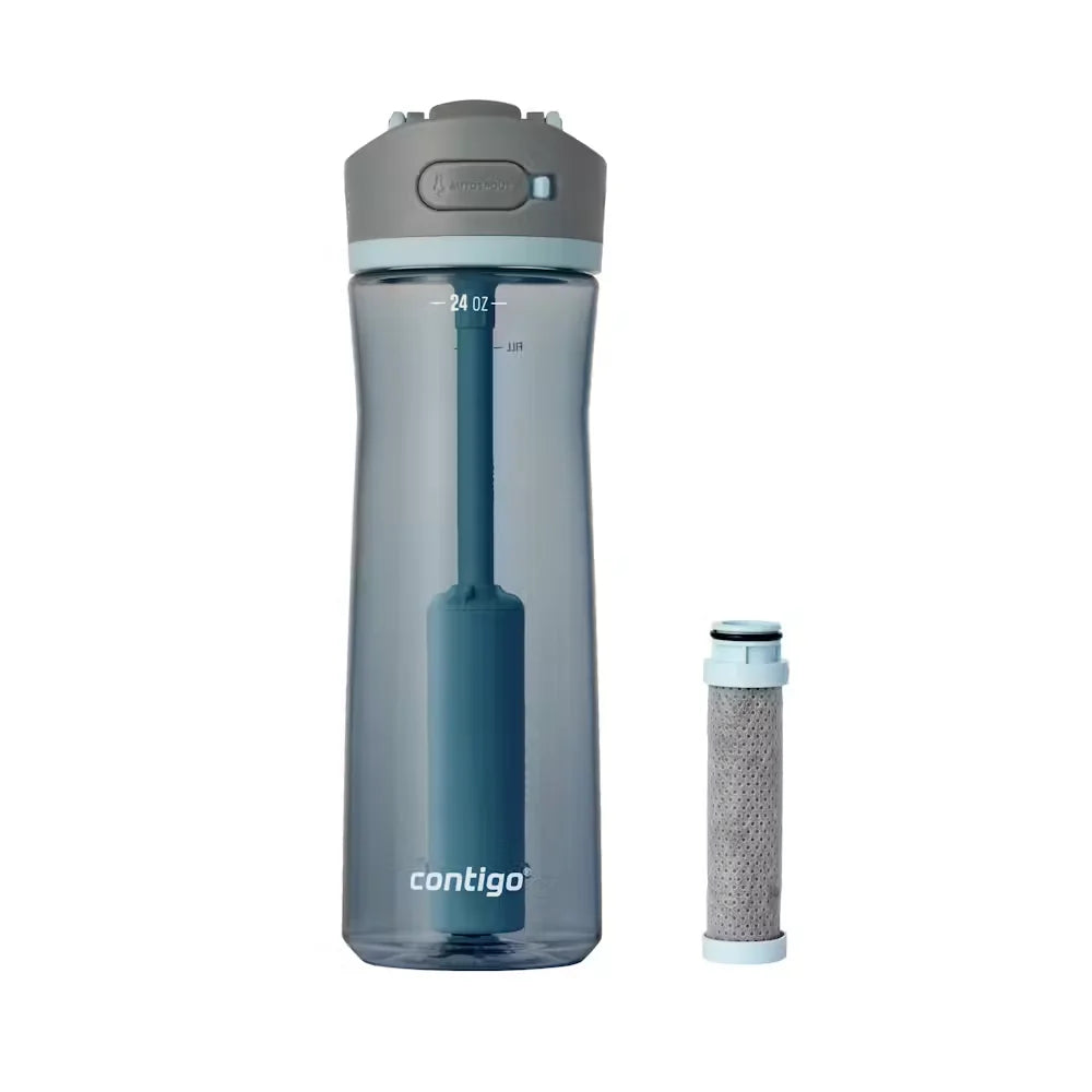 Contigo® Wells Plastic Filter Water Bottle with AUTOSPOUT® Straw Lid and Replacement Filter, 24 Oz.-Dark Ice & Purity