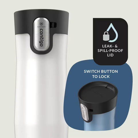 Contigo® West Loop 3.0 Stainless Steel Travel Mug with AUTOSEAL® Lid, 16oz, 2-Pack-Salt Frosted Pearl & Glacier Frosted Pearl