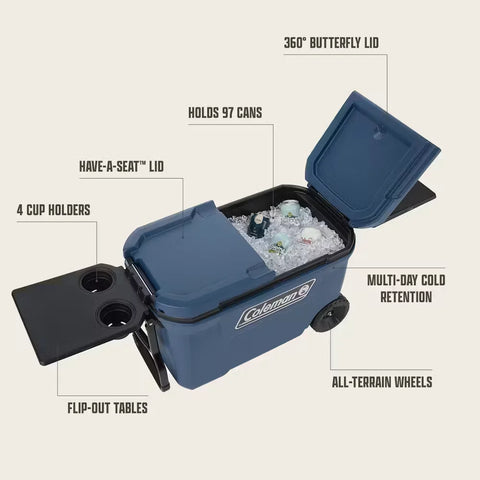 Flex 'N Go™ 62-Quart Wheeled Cooler-Sapphire