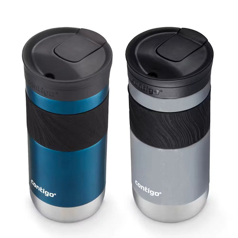 Contigo® Byron 2.0 Stainless Steel Travel Mug with SNAPSEAL™ Lid and Grip, 16oz, 2-Pack-Blueberry & Gold Morel