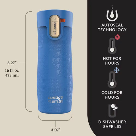 Contigo® x Ally Love West Loop 3.0 Stainless Steel Travel Mug with AUTOSEAL® Easy-Clean Lid, 16oz-Stellar Jay
