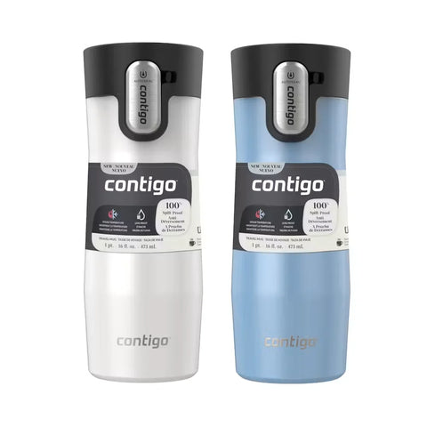 Contigo® West Loop 3.0 Stainless Steel Travel Mug with AUTOSEAL® Lid, 16oz, 2-Pack-Salt Frosted Pearl & Glacier Frosted Pearl