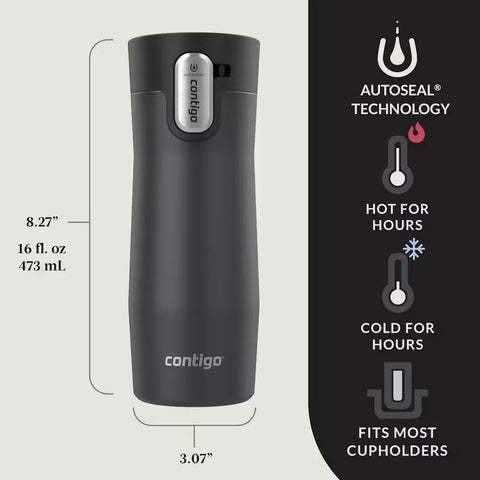 Contigo® West Loop 3.0 Stainless Steel Travel Mug with AUTOSEAL® Lid, 16oz-Matte Black
