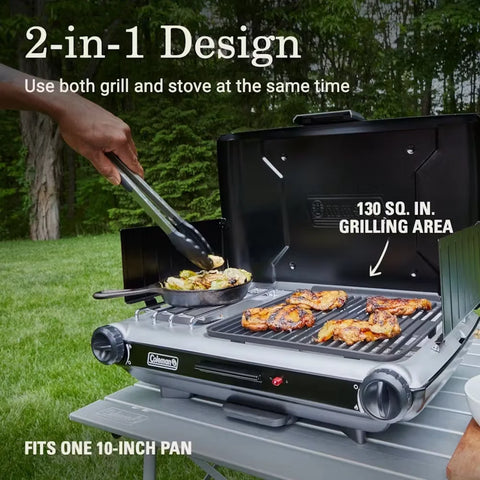 Classic 2-in-1 Camping Grill/Stove, Black