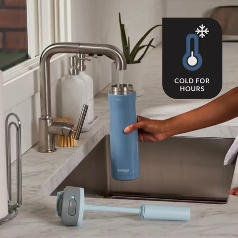 Contigo® Wells Chill Stainless Steel Filter Water Bottle with AUTOSPOUT® Straw Lid and Replacement Filter, 24 Oz.-Dark Ice & Purity