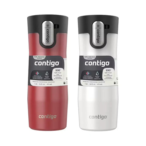 Contigo® West Loop 3.0 Stainless Steel Travel Mug with AUTOSEAL® Lid, 16oz, 2-Pack-Goji Berry Pearl & Salt Frosted Pearl