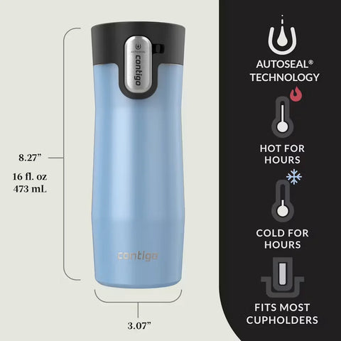 Contigo® West Loop 3.0 Stainless Steel Travel Mug with AUTOSEAL® Lid, 16oz, 2-Pack-Salt Frosted Pearl & Glacier Frosted Pearl