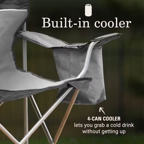 Camping Chair with Built-In 4-Can Cooler, Gray-Grey