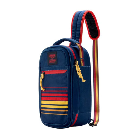 Stranger Things 6-Can Convertible Soft-Sided Cross-Body Sling Cooler-Navy Stripe