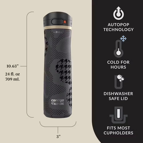 Contigo® x Ally Love Jackson Chill 2.0 Stainless Steel Water Bottle with AUTOPOP®  Lid, 24oz-Licorice