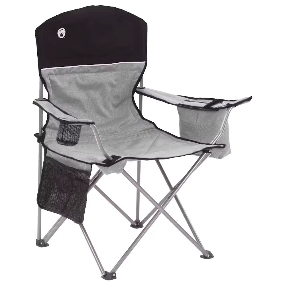 Camping Chair with Built-In 4-Can Cooler, Gray-Blue