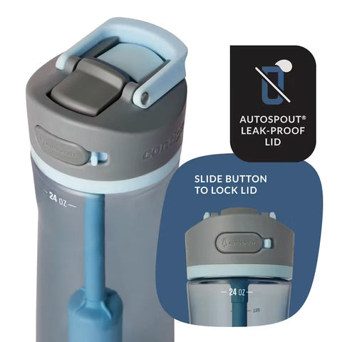 Contigo® Wells Plastic Filter Water Bottle with AUTOSPOUT® Straw Lid and Replacement Filter, 24 Oz.-Dark Ice & Purity