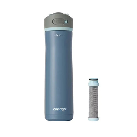 Contigo® Wells Chill Stainless Steel Filter Water Bottle with AUTOSPOUT® Straw Lid and Replacement Filter, 24 Oz.-Dark Ice & Purity