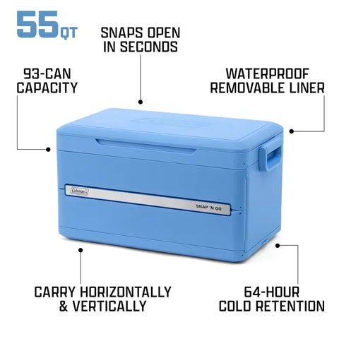 Snap 'N Go 55-Quart Collapsible Hard Cooler-Blue Sky