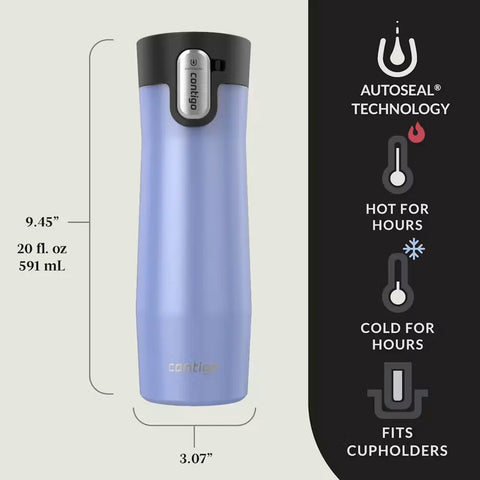 Contigo® West Loop 3.0 Stainless Steel Travel Mug with AUTOSEAL® Lid, 20oz, 2-Pack-Aster Frosted Pearl & Limelight Frosted Pearl
