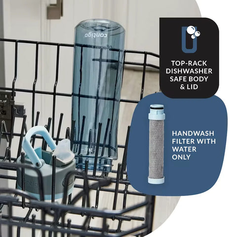 Contigo® Wells Plastic Filter Water Bottle with AUTOSPOUT® Straw Lid and Replacement Filter, 24 Oz.-Dark Ice & Purity
