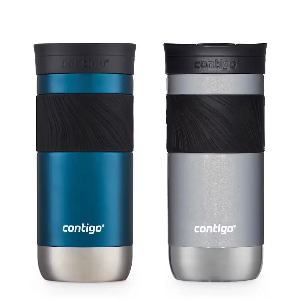 Contigo® Byron 2.0 Stainless Steel Travel Mug with SNAPSEAL™ Lid and Grip, 16oz, 2-Pack-Blueberry & Gold Morel
