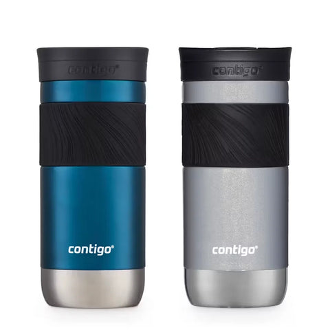 Contigo® Byron 2.0 Stainless Steel Travel Mug with SNAPSEAL™ Lid and Grip, 16oz, 2-Pack-Blueberry & Gold Morel