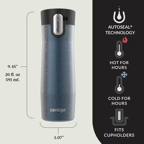 Contigo® West Loop 3.0 Stainless Steel Travel Mug with AUTOSEAL® Lid, 20oz, 2-Pack-Crystal Blueberry & Crystal Sake