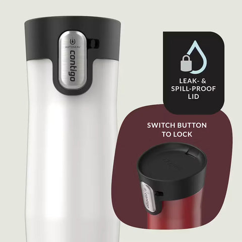 Contigo® West Loop 3.0 Stainless Steel Travel Mug with AUTOSEAL® Lid, 16oz, 2-Pack-Goji Berry Pearl & Salt Frosted Pearl