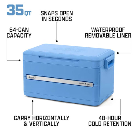 Snap 'N Go 35-Quart Collapsible Hard Cooler-Blue Sky