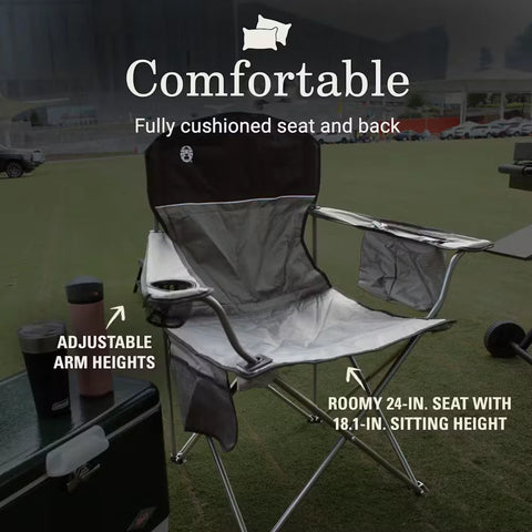 Camping Chair with Built-In 4-Can Cooler, Gray-Grey