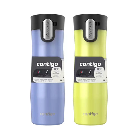 Contigo® West Loop 3.0 Stainless Steel Travel Mug with AUTOSEAL® Lid, 20oz, 2-Pack-Aster Frosted Pearl & Limelight Frosted Pearl