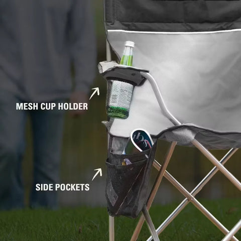 Camping Chair with Built-In 4-Can Cooler, Gray-Grey