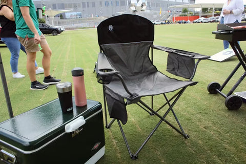 Camping Chair with Built-In 4-Can Cooler, Gray-Blue